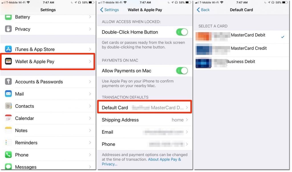 Default Card in Apple Pay